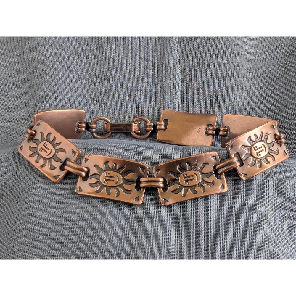 Vintage Copper Sun Face Link Bracelet – Southwest Boho Artisan Jewelry
